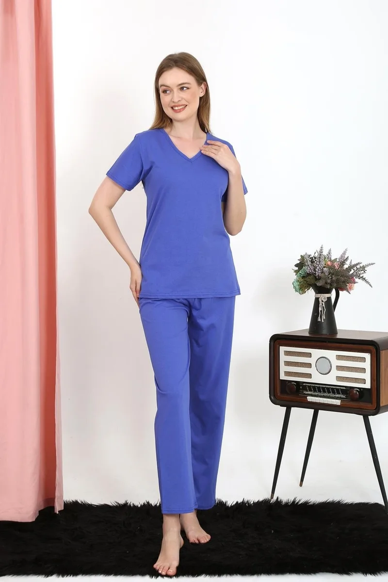 اكبينيز Women's Short Sleeve Cotton Combed Pajama Set Saks 4213