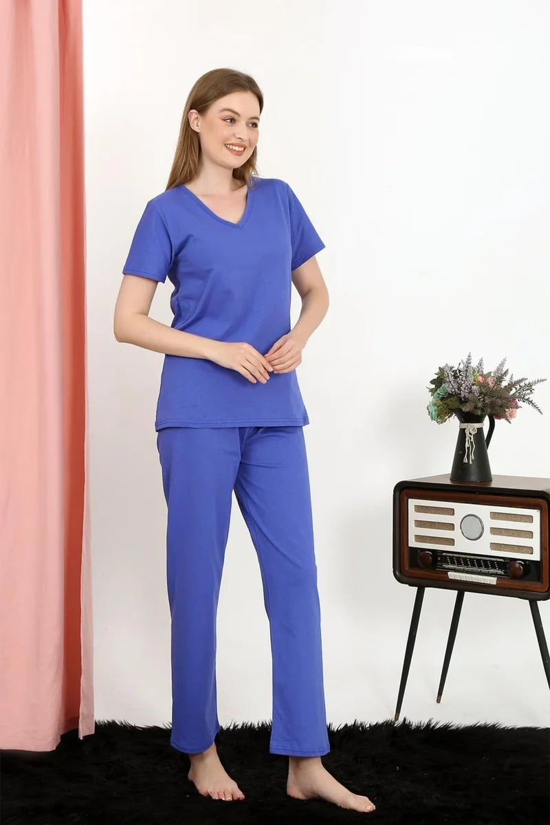 اكبينيز Women's Short Sleeve Cotton Combed Pajama Set Saks 4213