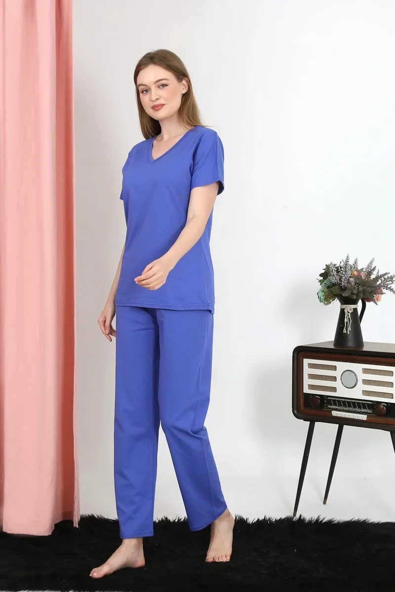 اكبينيز Women's Short Sleeve Cotton Combed Pajama Set Saks 4213