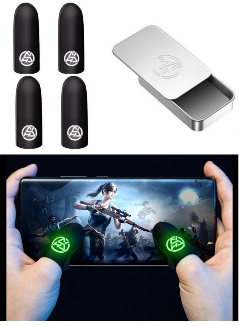 4 pieces 0.3CM Ultra-Thin Luminous Game Finger Sleeves, Luminous Game Finger Sleeves For Mobile Phones/Tablets, Sensitive Operation (With Storage Box)  - Image 1