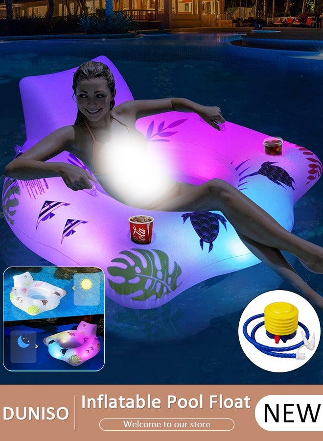 DUNISO Pool Floats with Solar Light, Inflatable Pool Float Rafts for Men and Women, Water Inflatable Hole Floats Rafts Adult Swimming Pool Reclining Chair Float Bed, Cooling Pool Float Summer Party Floats - Image 1