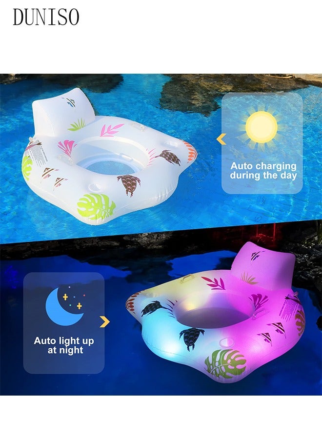 DUNISO حمام سباحة يطفو مع ضوء شمسي، طوافات قابلة للنفخ لحمام السباحة للرجال والنساء، فتحة مائية قابلة للنفخ تطفو على الماء للبالغين، كرسي استلقاء لحمام السباحة، سرير عائم، تبريد حمام السباحة، عوامات حفلات الصيف - Image 4