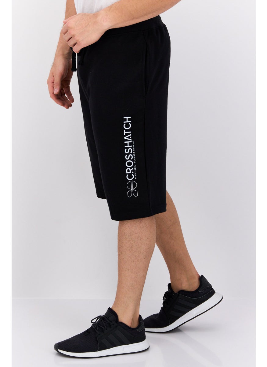 CROSSHATCH Men Drawstring Brand Logo Basic Shorts, Black  - Image 2