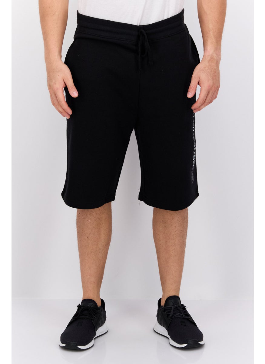 CROSSHATCH Men Drawstring Brand Logo Basic Shorts, Black  - Image 1