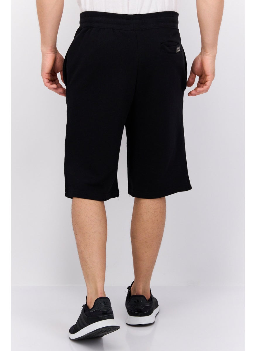 CROSSHATCH Men Drawstring Brand Logo Basic Shorts, Black  - Image 3