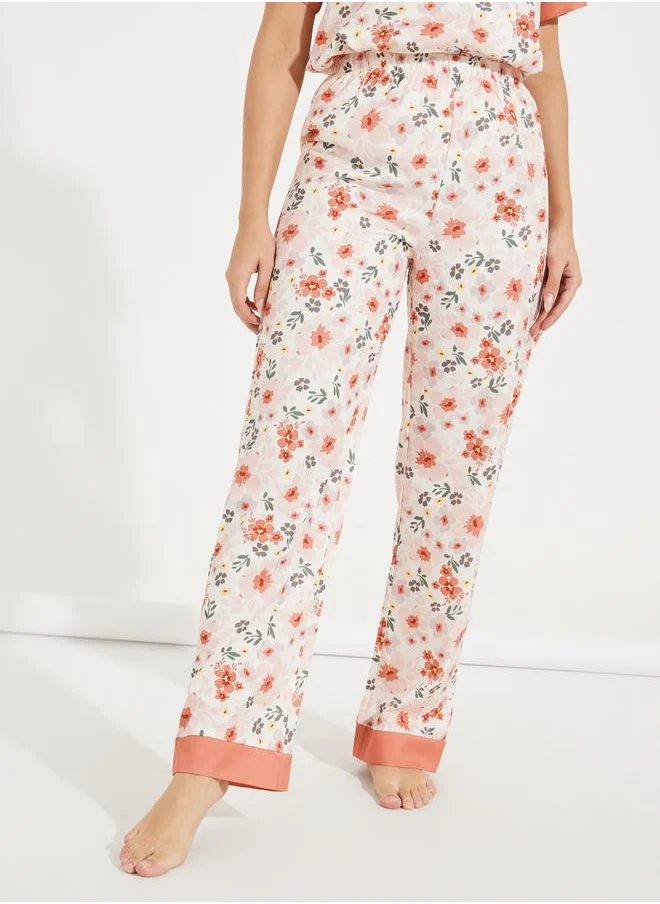 Styli Floral & Contrast Edge Shirt & Pyjama Set