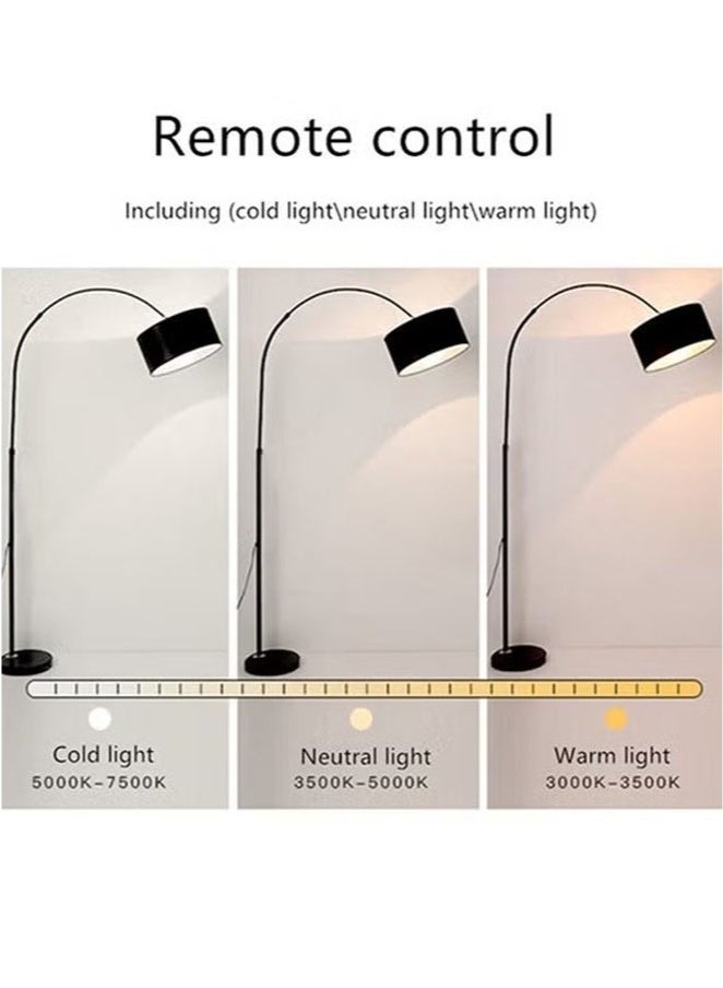 Enjoylifeme Tall Lampshade and LED Floor Lamp for Living Room with Adjustable Hanging Cylinder Shade with Remote Control, Reading Light for Bedroom or Office Black 12W 185 x 38cm - Image 4