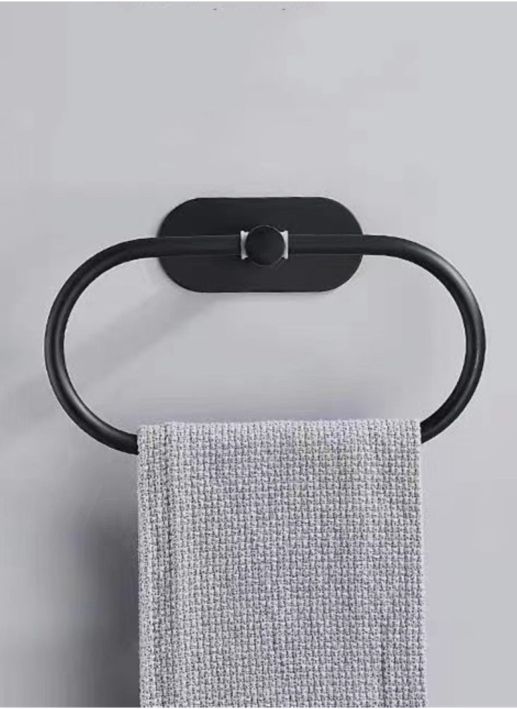 Kutis 1-Piece Ring Towel Holder Stainless Steel Towel Bar Bathroom Towel Rack Black 20x12 Centimeter  - Image 1