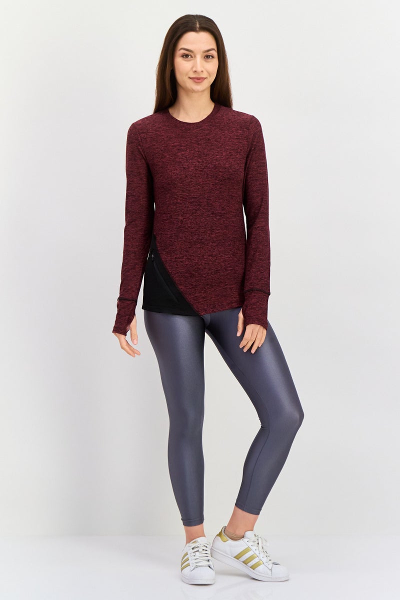 NINE WEST Women Sportswear Fit Heather Training Top, Maroon  - Image 3