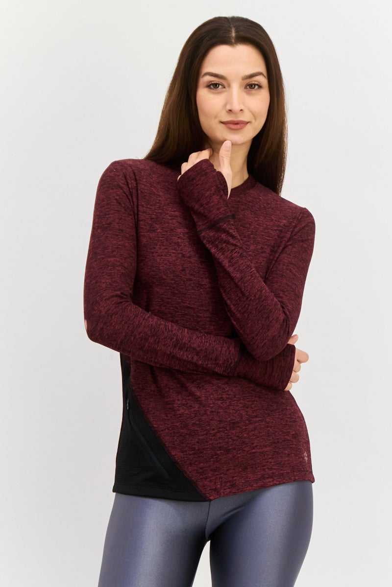 NINE WEST Women Sportswear Fit Heather Training Top, Maroon  - Image 1
