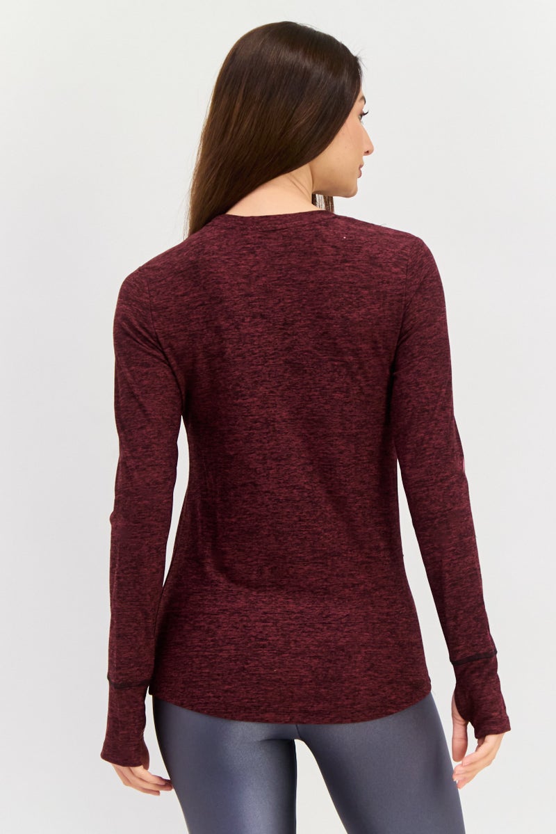 NINE WEST Women Sportswear Fit Heather Training Top, Maroon  - Image 2