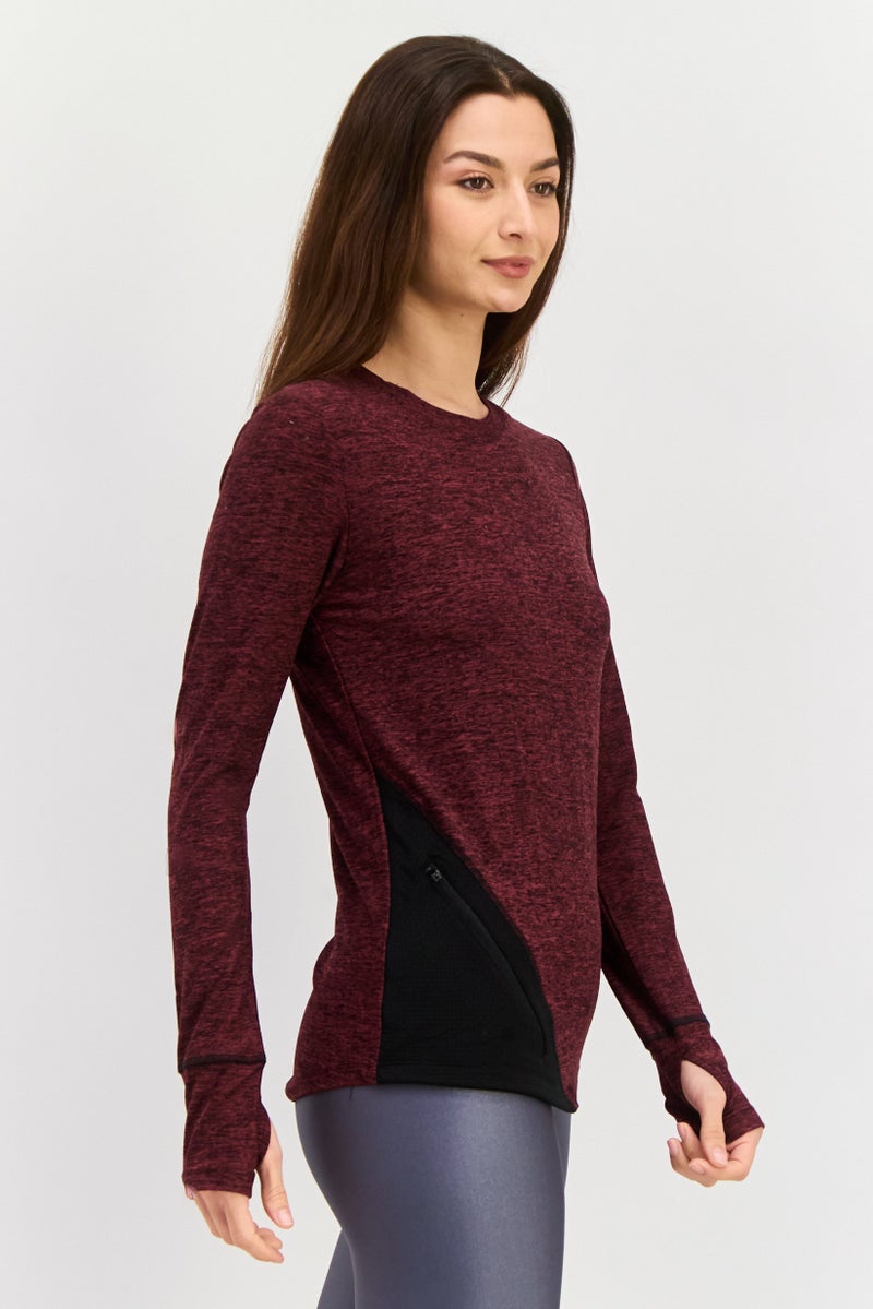 NINE WEST Women Sportswear Fit Heather Training Top, Maroon  - Image 4