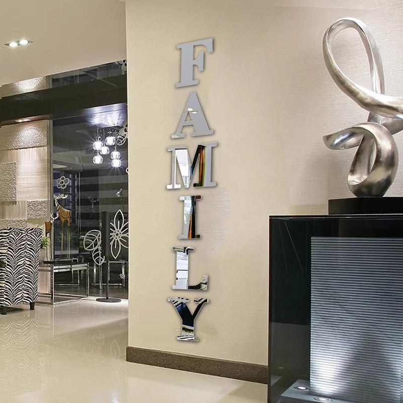 YUZUCMCM Wall Decor Family Letter Signs Home Decor Upgrade Mirrors Stickers Acrylic Wall Decorations for Bedroom Living Room - Image 1