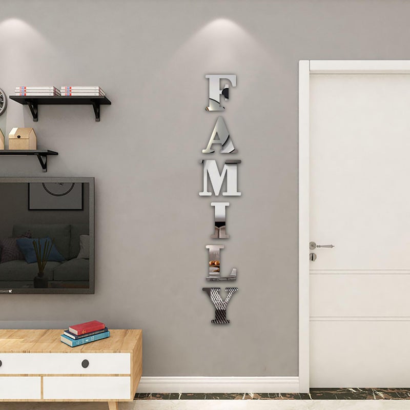 YUZUCMCM Wall Decor Family Letter Signs Home Decor Upgrade Mirrors Stickers Acrylic Wall Decorations for Bedroom Living Room - Image 4