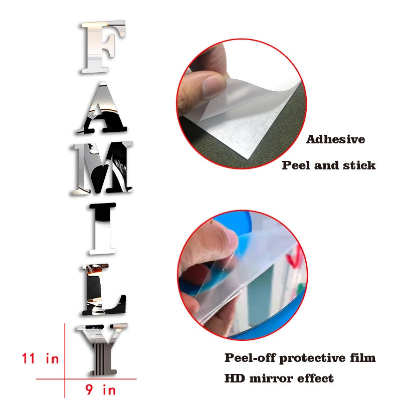 YUZUCMCM Wall Decor Family Letter Signs Home Decor Upgrade Mirrors Stickers Acrylic Wall Decorations for Bedroom Living Room - Image 2