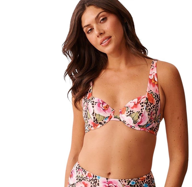 La Vie en Rose FLORAL LEOPARD Plunge Bikini Top - Image 1