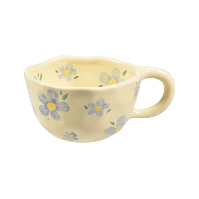 Koythin Ceramic Coffee Mug Creative Flower Cup for Office and Home Dishwasher and Microwave Safe 85 oz250 ml for Latte Tea Milk Blue Flower