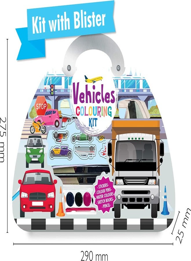 BRIJBASI Vehicle Colouring and Activity Kit with Handle | 32 Colouring Pages, 8 Sticker Sheets and Watercolour Set with 18 Colour Pens | Kids Art Kit - Image 4