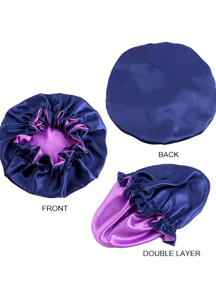 Goolsky 2-Pack Satin Bonnet Sleeping Cap Shower Cap - 100% Polyester Double Layer Adjustable Hair Bonnet with Ruffled Trim for Women Beauty Hair Care - Multicolor African Style Headwrap Turban Cap  - Image 3
