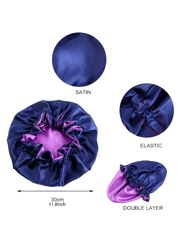 Goolsky 2-Pack Satin Bonnet Sleeping Cap Shower Cap - 100% Polyester Double Layer Adjustable Hair Bonnet with Ruffled Trim for Women Beauty Hair Care - Multicolor African Style Headwrap Turban Cap  - Image 2