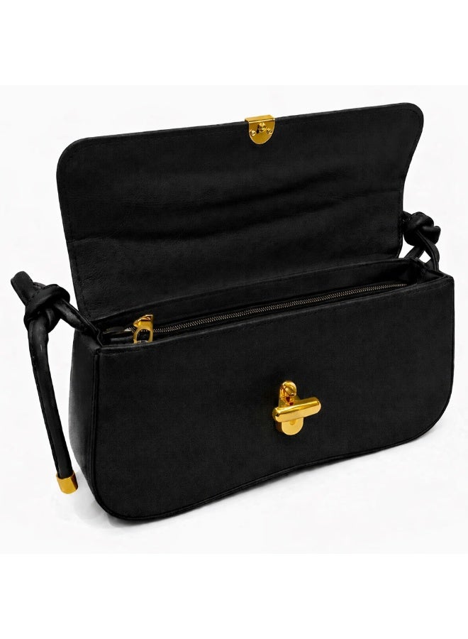 شنطة يد نسائية صغيرة جلد باللون الأسود - Image 4