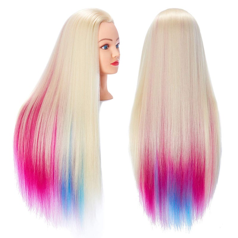 Hairingrid Hairingrid 2628 Mannequin Head for Hair Styling Training  Manikin Cosmetology Doll With Synthetic Fiber Hair and Free Clamp Holder Multicolor 