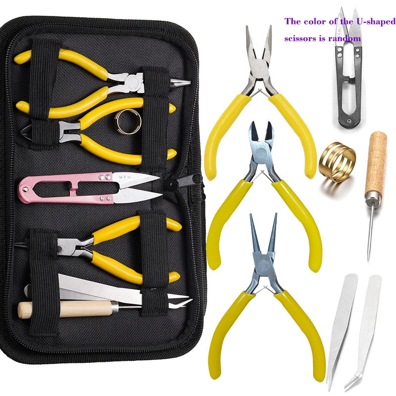 DIY Jewelry Tool Kit Handmade Accessory Set Including Tweezers Scissors And Bracelet Chain Necklace 8-Piece Set For Jewelry Maki G05-yellow 