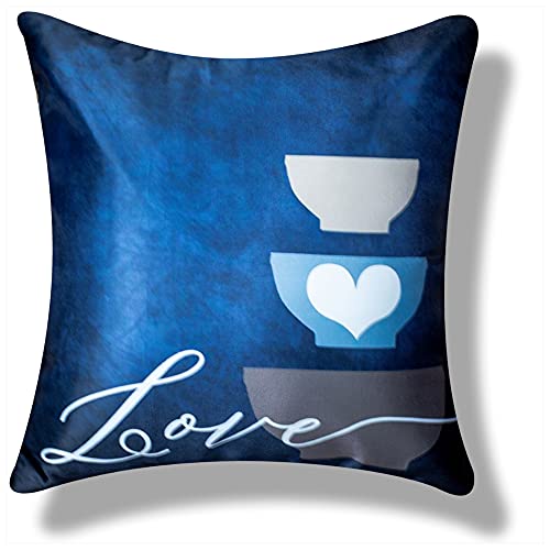 Vendola Decorative Satin Sofa Cushion Covers Set of 5, 24 Inch x 24 Inch 5 Piece, Sofa Big Cushion Pillow Cover, Navy Blue, White and Grey Colour, Floral Design, Zipper Closure (EDL, 24X24 Inches) - Image 3