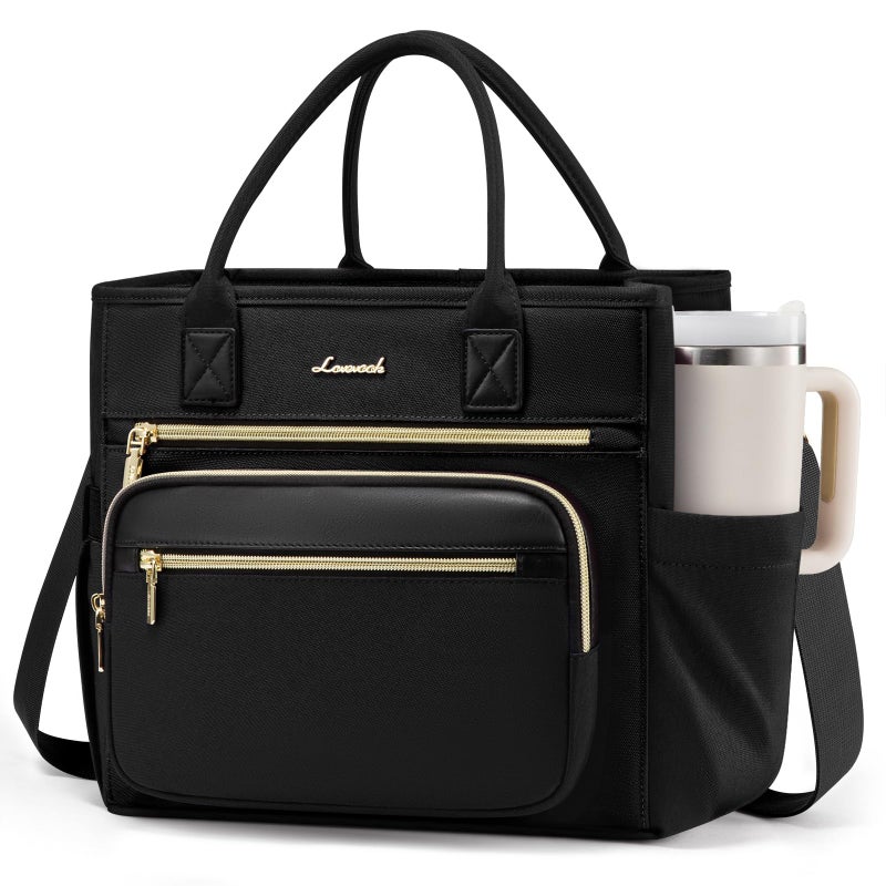 LOVEVOOK Insulated Lunch Bag Women,Wide Opening Adult Lunch Box Women,Leakproof Cooler Bag for Work Picnic Beach Family College,Lunch Teacher Tote Bag with Adjustable Shoulder Strap and Cup Holder - Image 1