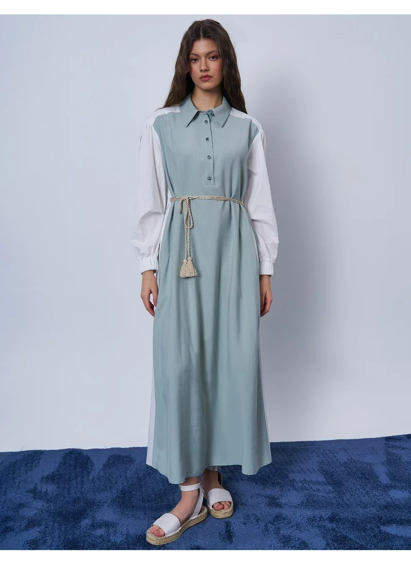 Kayra Knit Tie Detail Contrast Dress Aqua Green