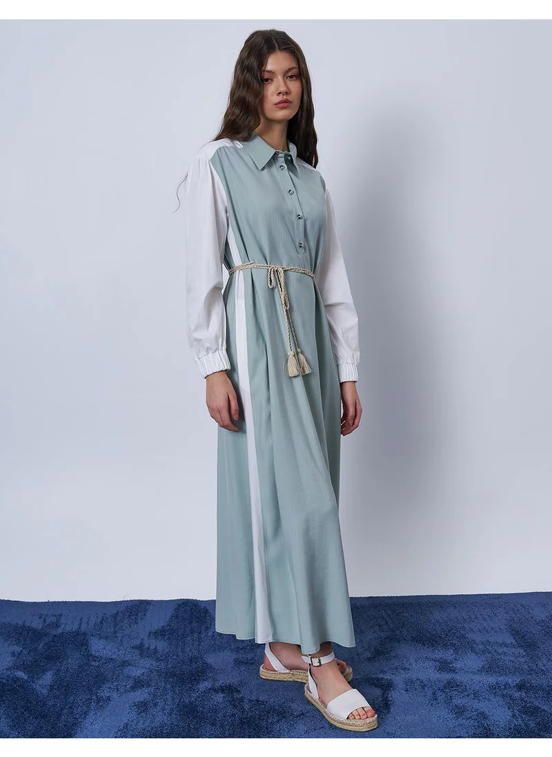Kayra Knit Tie Detail Contrast Dress Aqua Green
