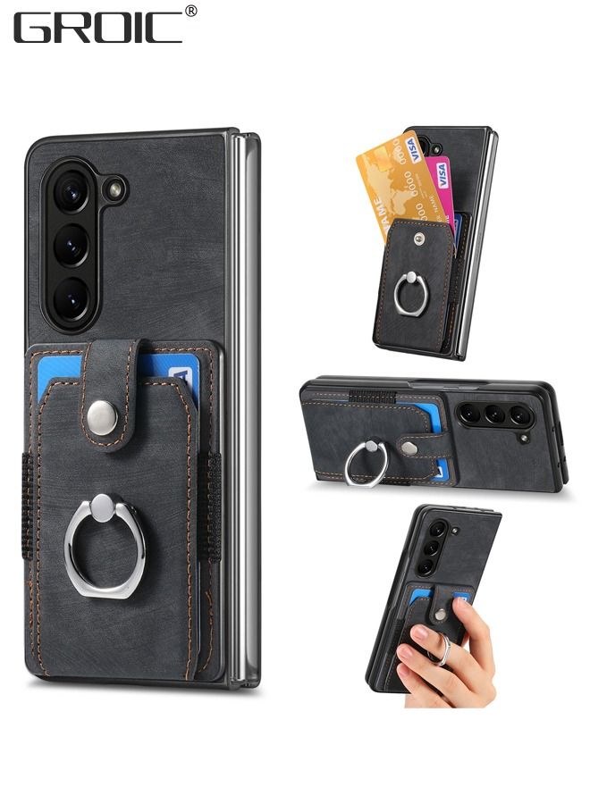 GROIC حافظة هاتف لهاتف سامسونج جالاكسي Z فولد 5 5G، غطاء أسود، فتحة حامل بطاقة الائتمان، حامل جلدي لملحقات الهاتف المحمول، واقي شاشة الهاتف - Image 1