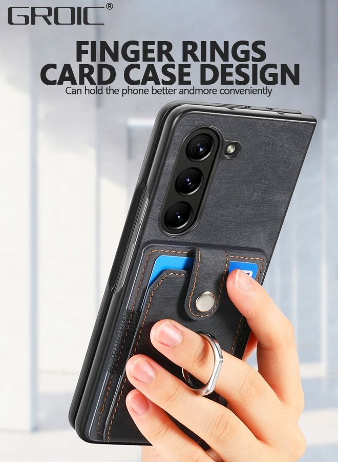 GROIC حافظة هاتف لهاتف سامسونج جالاكسي Z فولد 5 5G، غطاء أسود، فتحة حامل بطاقة الائتمان، حامل جلدي لملحقات الهاتف المحمول، واقي شاشة الهاتف - Image 2
