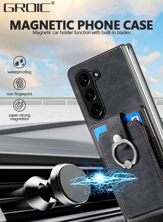 GROIC حافظة هاتف لهاتف سامسونج جالاكسي Z فولد 5 5G، غطاء أسود، فتحة حامل بطاقة الائتمان، حامل جلدي لملحقات الهاتف المحمول، واقي شاشة الهاتف - Image 4