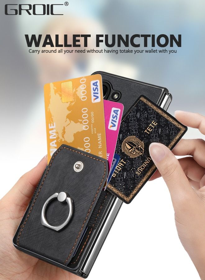 GROIC حافظة هاتف لهاتف سامسونج جالاكسي Z فولد 5 5G، غطاء أسود، فتحة حامل بطاقة الائتمان، حامل جلدي لملحقات الهاتف المحمول، واقي شاشة الهاتف - Image 3