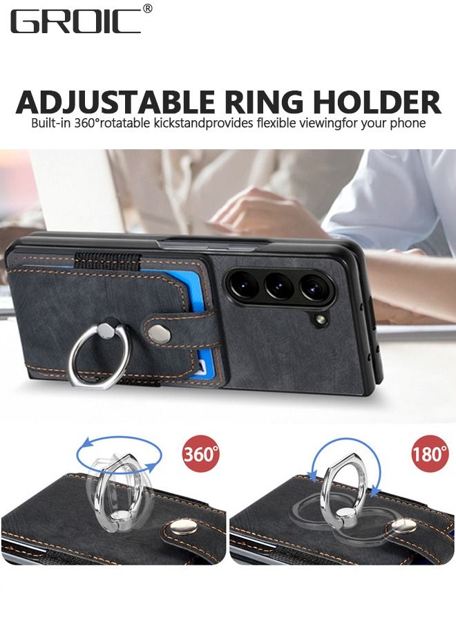 GROIC حافظة هاتف لهاتف سامسونج جالاكسي Z فولد 5 5G، غطاء أسود، فتحة حامل بطاقة الائتمان، حامل جلدي لملحقات الهاتف المحمول، واقي شاشة الهاتف - Image 5