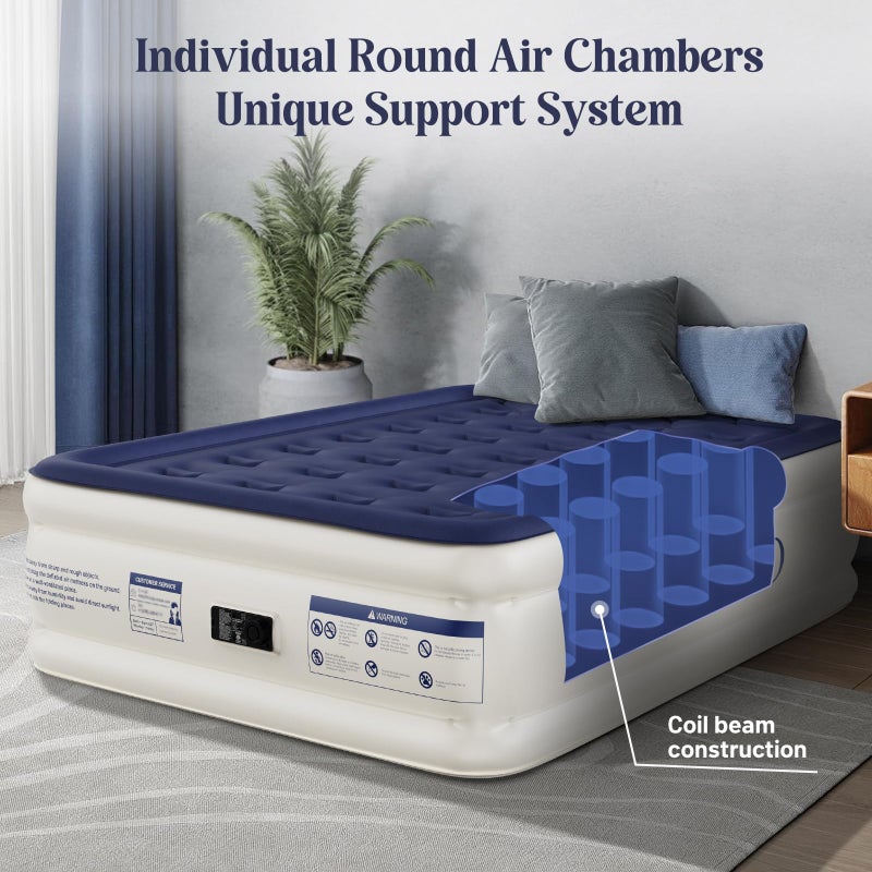 KNZZO Air Mattress Full with Built-in Pump, Blow Up Mattress with Soft Flocked Top, Leakproof Inflatable Mattress, Foldable Waterproof Air Bed for Home, Guests, Camping, with Storage Bag - Image 3