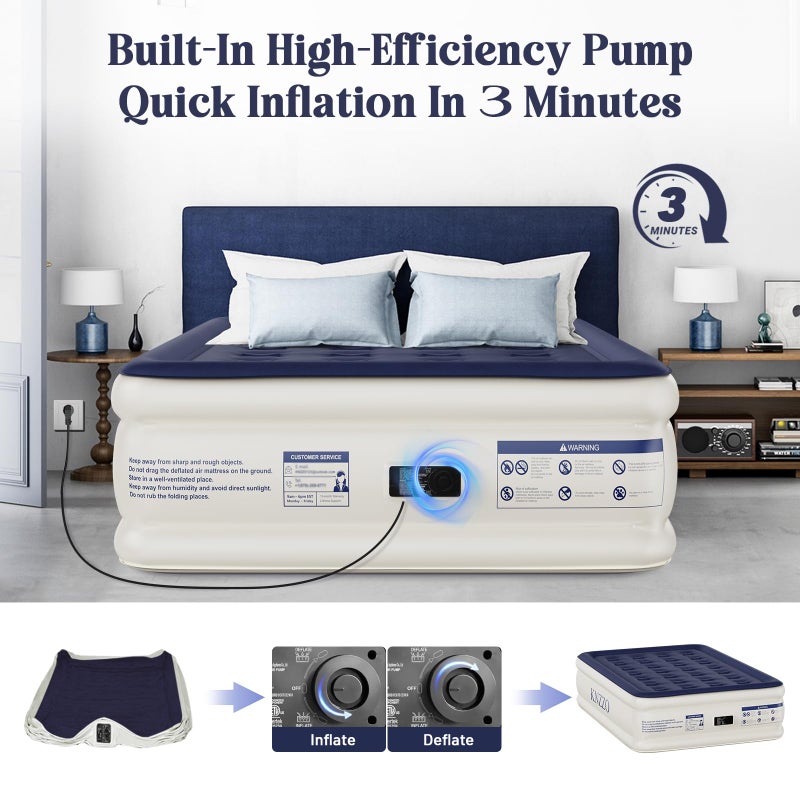 KNZZO Air Mattress Full with Built-in Pump, Blow Up Mattress with Soft Flocked Top, Leakproof Inflatable Mattress, Foldable Waterproof Air Bed for Home, Guests, Camping, with Storage Bag - Image 4