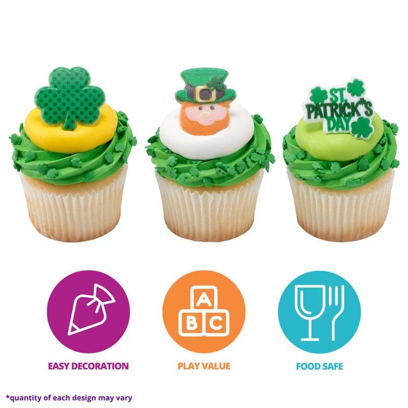 DecoPac St. Patrick's Day Rings, Cupcake Decorations, Cupcake Toppers Featuring Green Shamrock and Leprechauns, Food Safe Cake Topper â€“ 24 Pack - Image 2