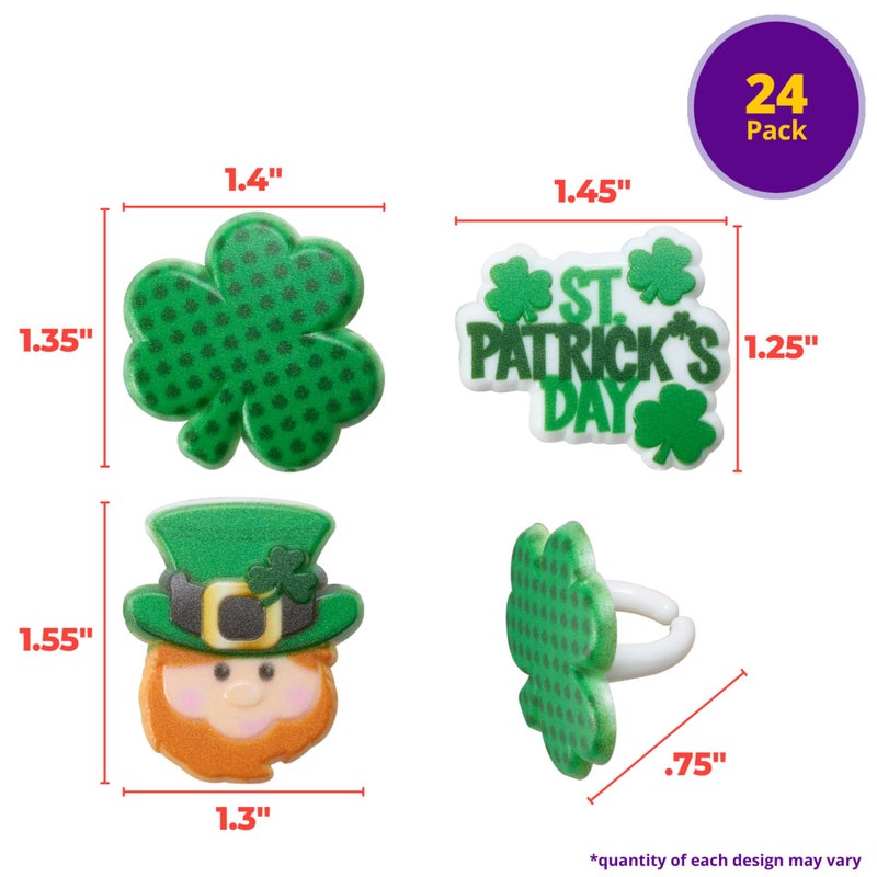 DecoPac St. Patrick's Day Rings, Cupcake Decorations, Cupcake Toppers Featuring Green Shamrock and Leprechauns, Food Safe Cake Topper â€“ 24 Pack - Image 4