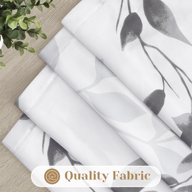 HOMEIDEAS Kitchen Curtains, Short Non-See-Through Privacy 30X36 Inch Length Tier Curtains, Grey and White Leaf Floral Printed Light Filtering Semi Sheer Small Window Drapes for Bathroom Cafe, 2 Panels - Image 5