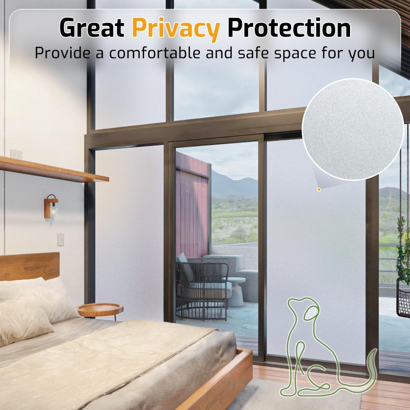 LUTE Window Privacy Film, Frosted Glass Window Film for Bathroom, Static Cling Removable Heat Control Glass Coverings, Non Adhesive Opaque Door Sticker for Home Office (Pure, 17.5" x 78.7") - Image 5