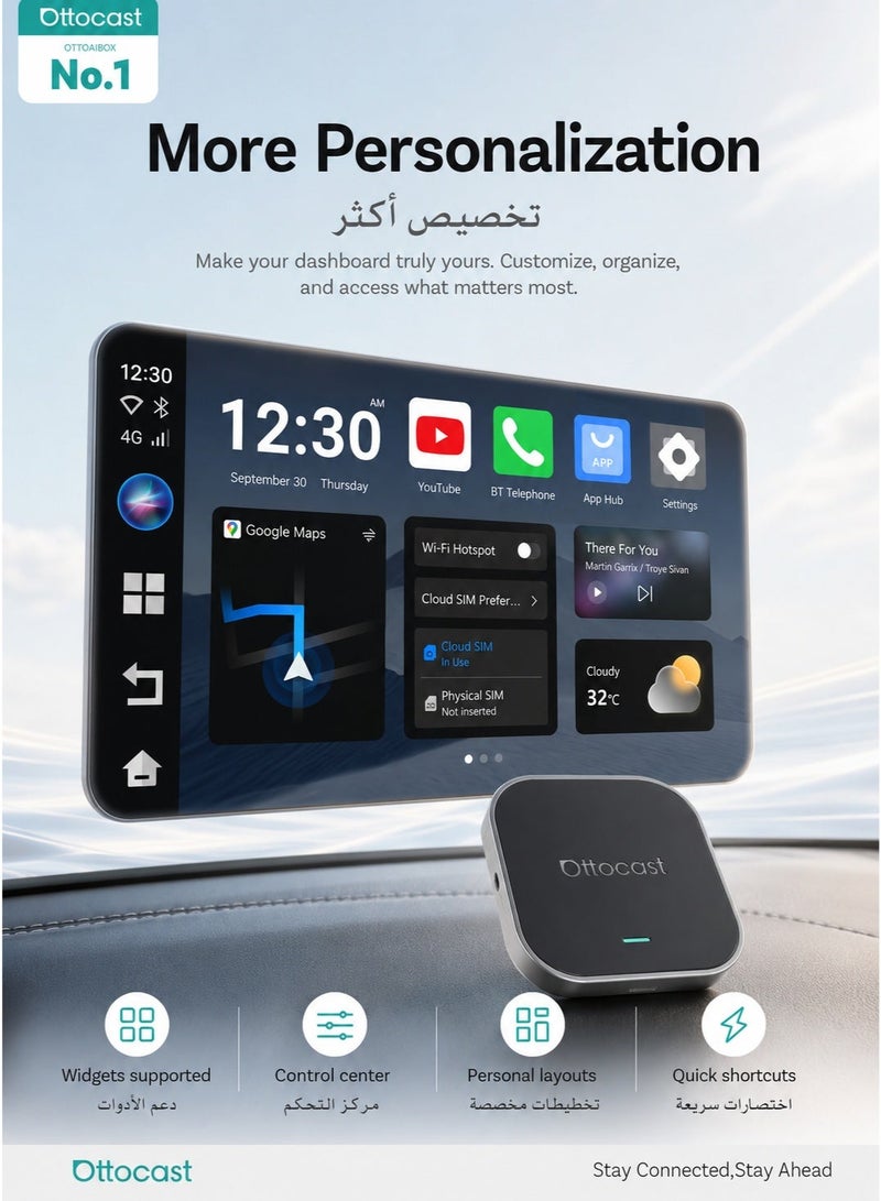 Ottocast E2 Wireless CarPlay Android Auto AI Box, Android 13, 4GB+64GB, CloudSIM 3.0, App Download, Split Screen, Plug & Play Car Adapter - Image 5
