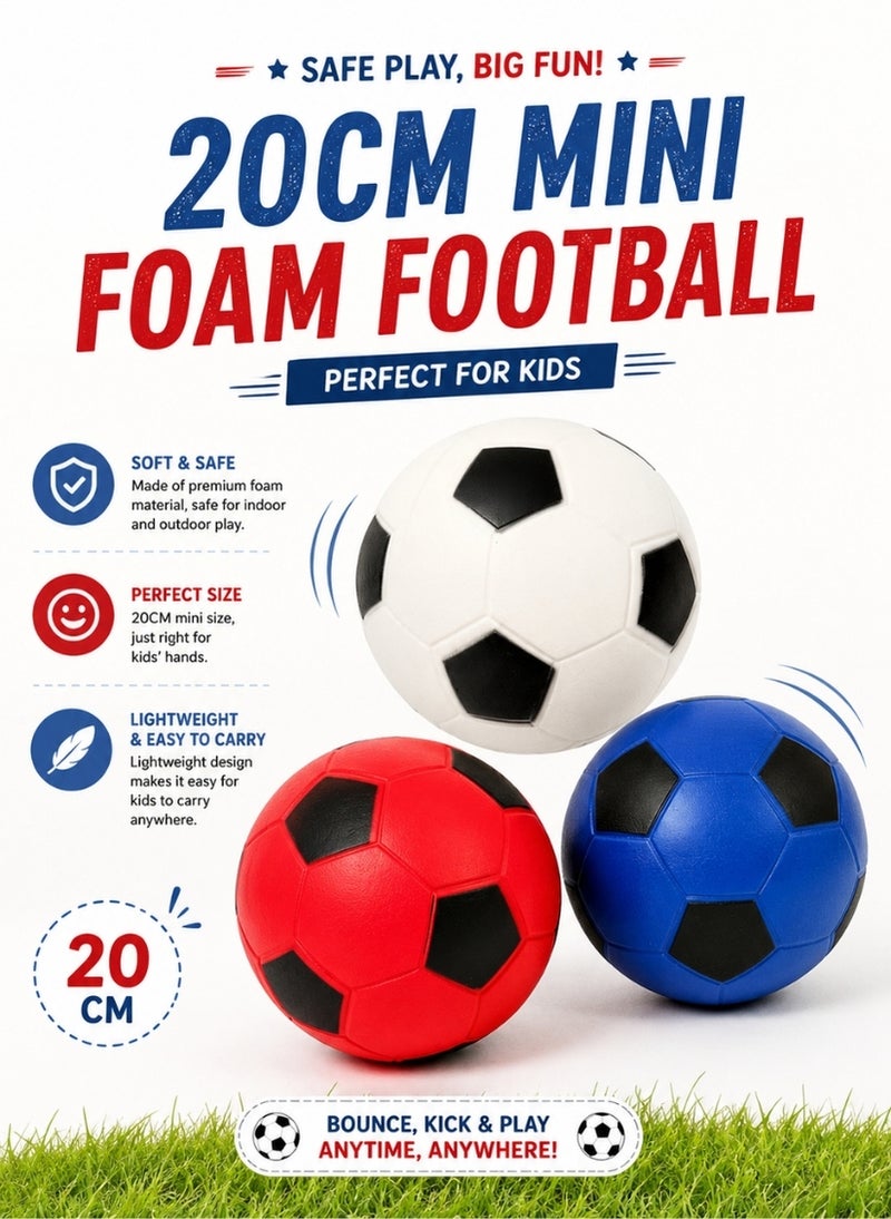 Premium 3 Pc 20 cm Mini Foam Football for Kids – Soft Lightweight Soccer Ball for Safe Indoor & Outdoor Play - Image 1