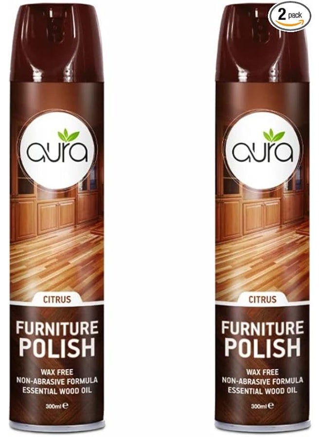 أورا ملمع أثاث أورا - 300 مل × قطعتين - منظف وواقي فاخر للخشب والأسطح خالٍ من الشمع - يزيل الغبار والبقع وبصمات الأصابع - يعيد اللمعان للخشب والجلد والرخام والبلاستيك والفولاذ المقاوم للصدأ - لمسة نهائية غير دهنية برائحة منعشة - Image 1