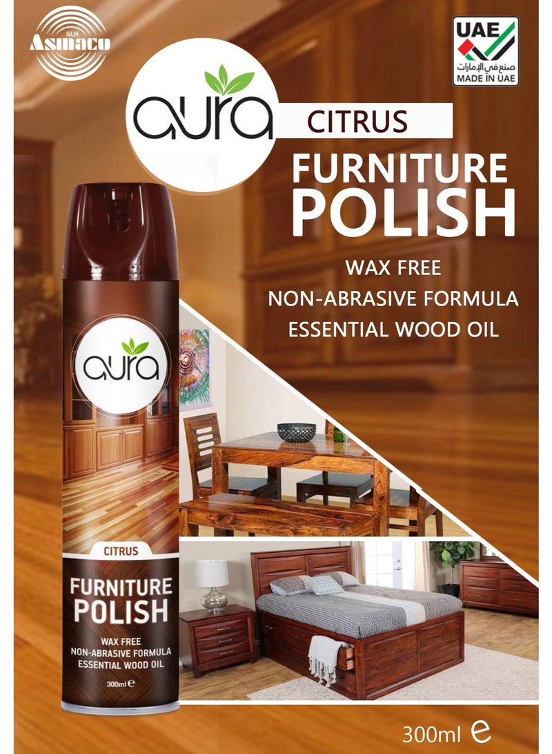 أورا ملمع أثاث أورا - 300 مل × قطعتين - منظف وواقي فاخر للخشب والأسطح خالٍ من الشمع - يزيل الغبار والبقع وبصمات الأصابع - يعيد اللمعان للخشب والجلد والرخام والبلاستيك والفولاذ المقاوم للصدأ - لمسة نهائية غير دهنية برائحة منعشة - Image 3