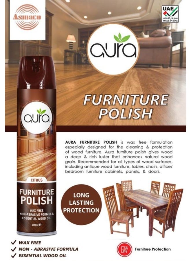 أورا ملمع أثاث أورا - 300 مل × قطعتين - منظف وواقي فاخر للخشب والأسطح خالٍ من الشمع - يزيل الغبار والبقع وبصمات الأصابع - يعيد اللمعان للخشب والجلد والرخام والبلاستيك والفولاذ المقاوم للصدأ - لمسة نهائية غير دهنية برائحة منعشة - Image 4
