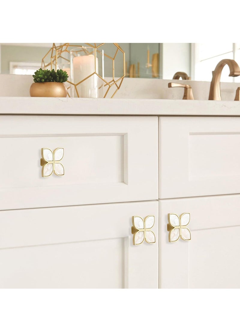 SYOSI Knobs Four-Leaf Clover Brass Pulls Handles, Gold Knobs Dresser Knobs Clover Cabinet Handles with Screws for Dresser Drawers Kitchen Cabinet White, 6 pcs  - Image 4