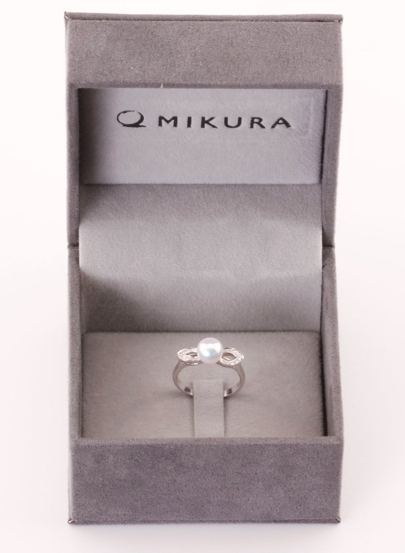 MIKURA Ring, Freshwater Pearls, A Quality, White Color, 7.5-7.0MM, 10D-0.06Cts, 18KW  - Image 3