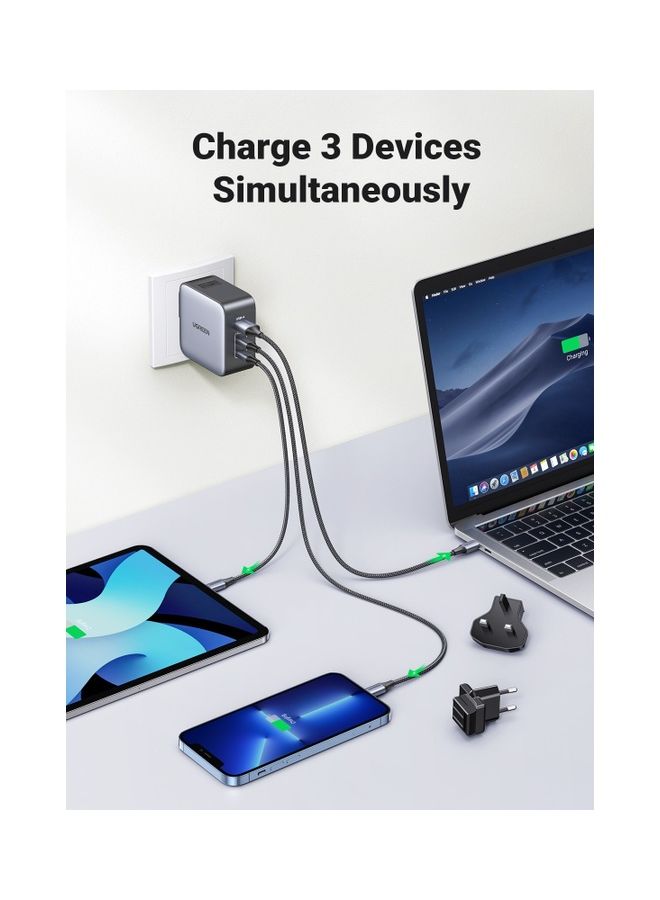 Ugreen Nexode GaN 65W USB C Charger International Travel Charger Plug 3-Port Fast Wall Charger Head, US/UK/EU Plug Laptop Charger Compatible for MacBook, HP, Dell, Lenovo, iPhone, iPad, Galaxy, Switch, etc - Image 4
